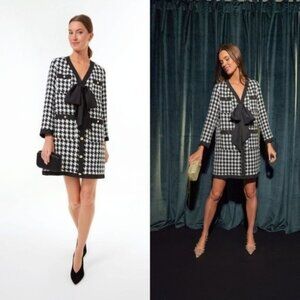 Pomander Place | NEW Coco Tweed Houndstooth Bow Mini Dress Black White Size L